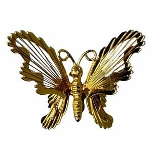 NAPIER Vintage Signed Gold Tone Wire 3D Butterfly Brooch Pin Pendant Art Deco